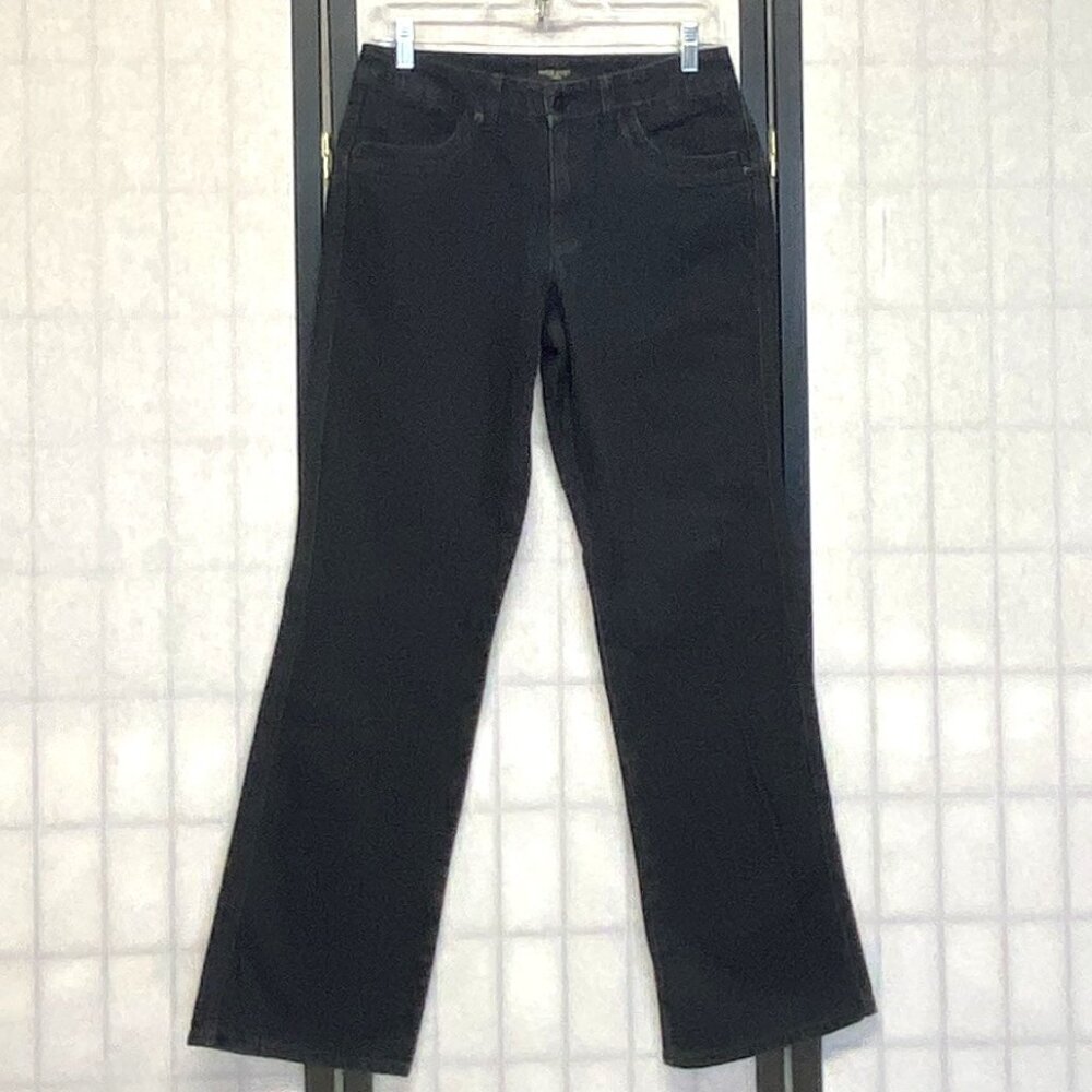Nine West High Rise Straight Leg Sequin Flap Pocket Stretch Black Denim Jeans 6